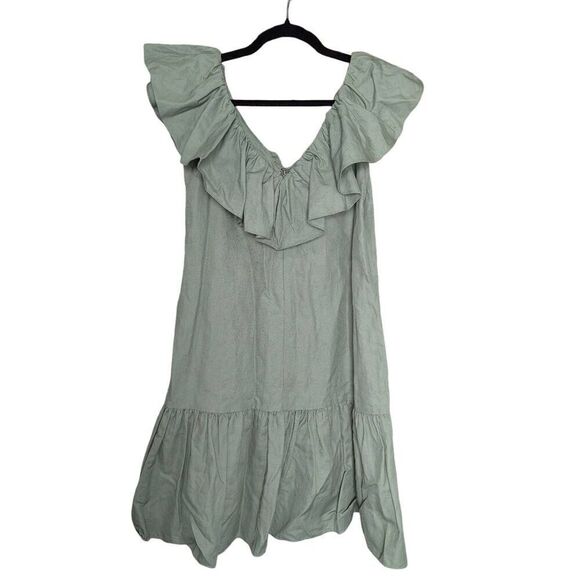 Rebecca Taylor linen blend sage ruffle dress size 0 - Picture 2 of 6